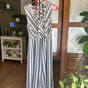 Torrid Navy and White Striped Jumpsuit